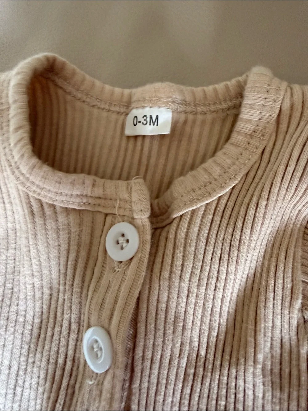 2 for $10 Ribbed Long-Sleeve One-Piece Bodysuit in Light Beige